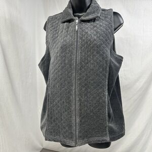 White Stag Womens Quilted Fleece Vest Charcoal Gray Full Zip Collar Pockets LG